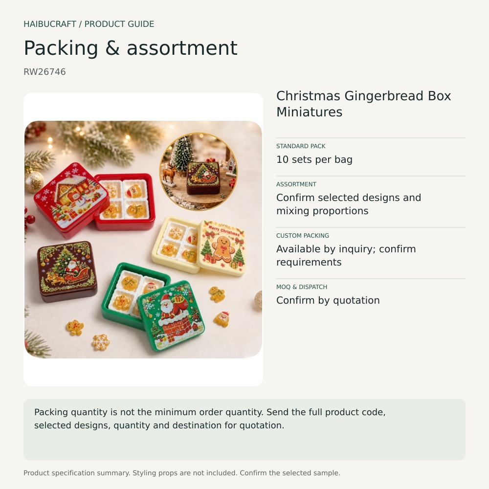 Wholesale Christmas Gingerbread Box Miniatures Custom 3D Dessert Set Decorations for Tabletop Holiday Scene Accessories packing and order brief, product code RW26746 thumbnail