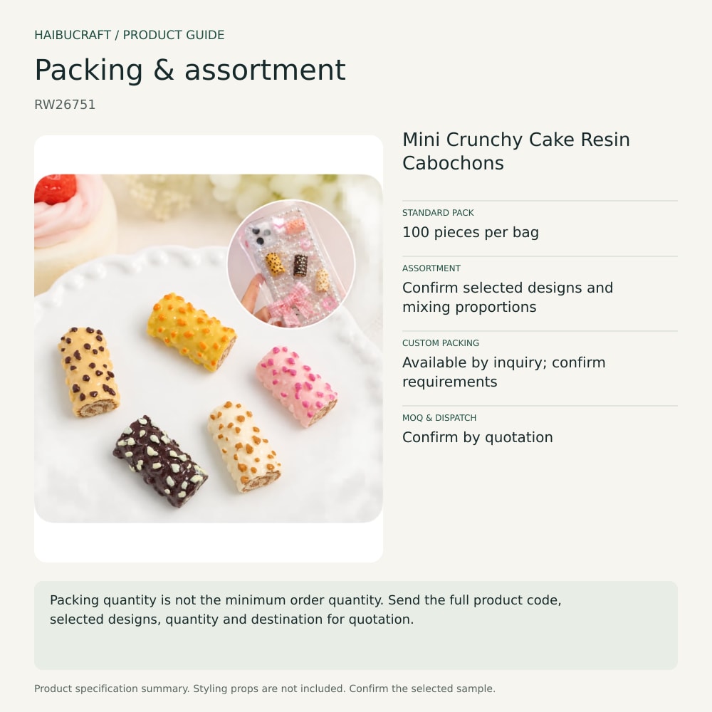 Mini Crunchy Cake Resin Cabochons packing and order brief, product code RW26751 thumbnail