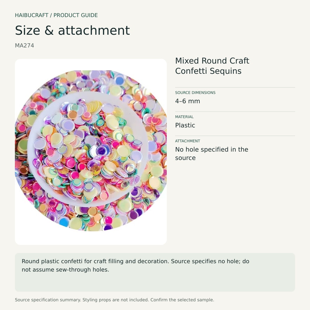 Mixed Round Craft Confetti Sequins source specification summary, product code MA274 thumbnail