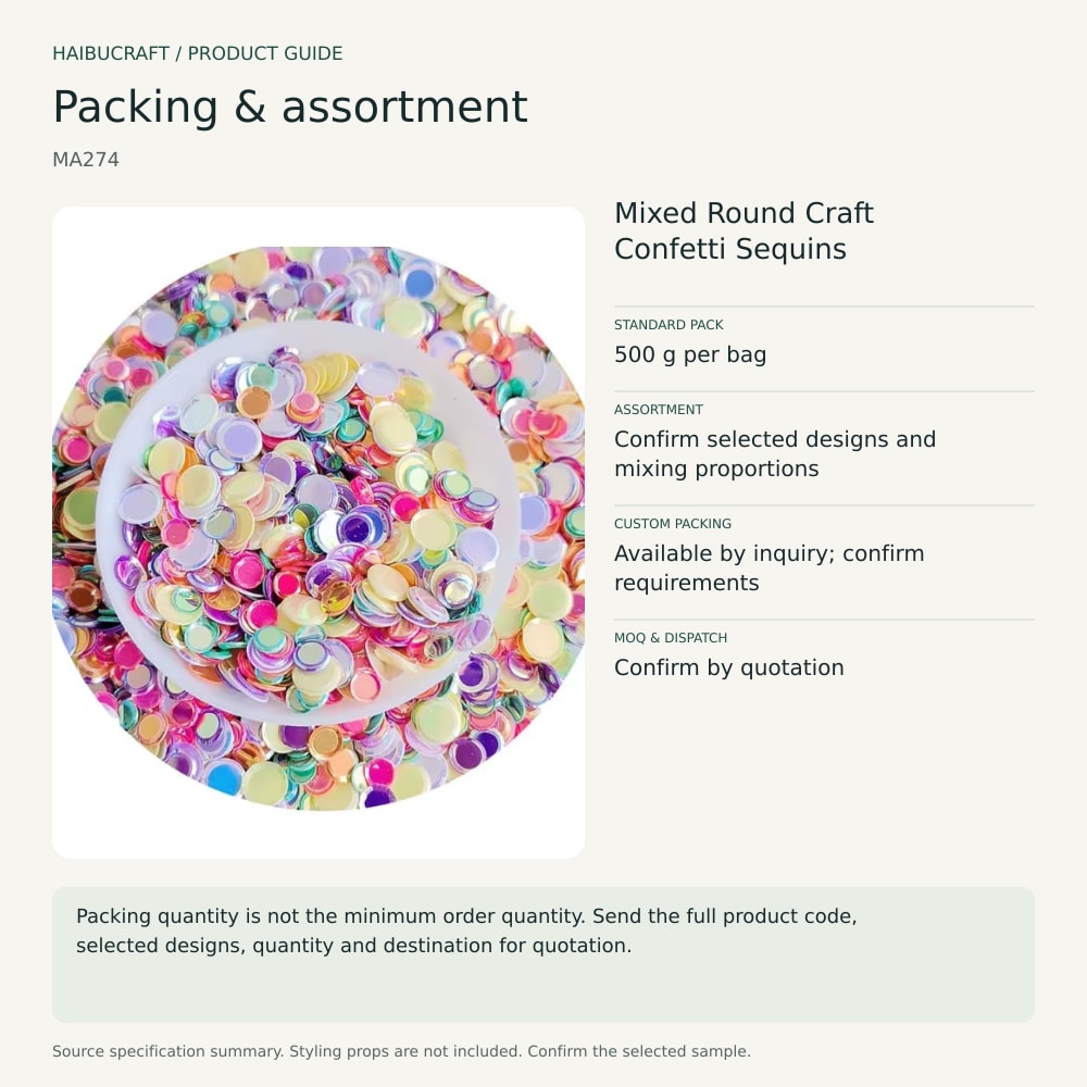 Mixed Round Craft Confetti Sequins packing and order brief, product code MA274 thumbnail
