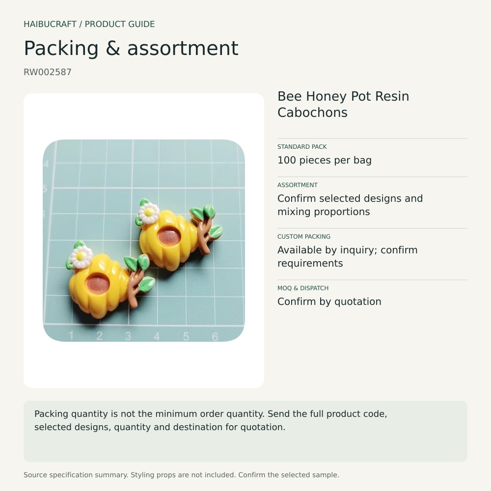 Bee Honey Pot Resin Cabochons packing and order brief, product code RW002587 thumbnail