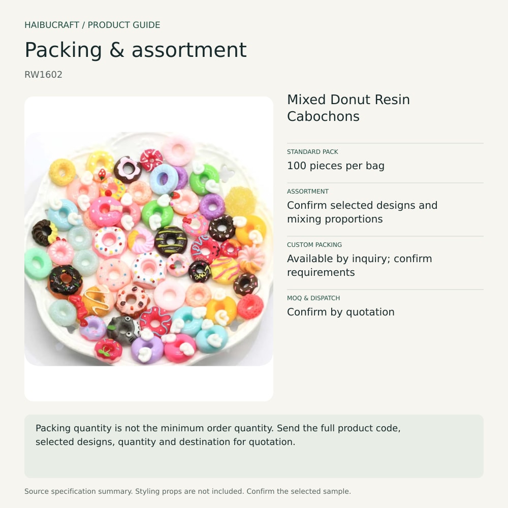 Mixed Donut Resin Cabochons packing and order brief, product code RW1602 thumbnail