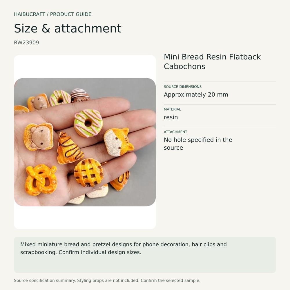 Mini Bread Resin Flatback Cabochons source specification summary, product code RW23909 thumbnail