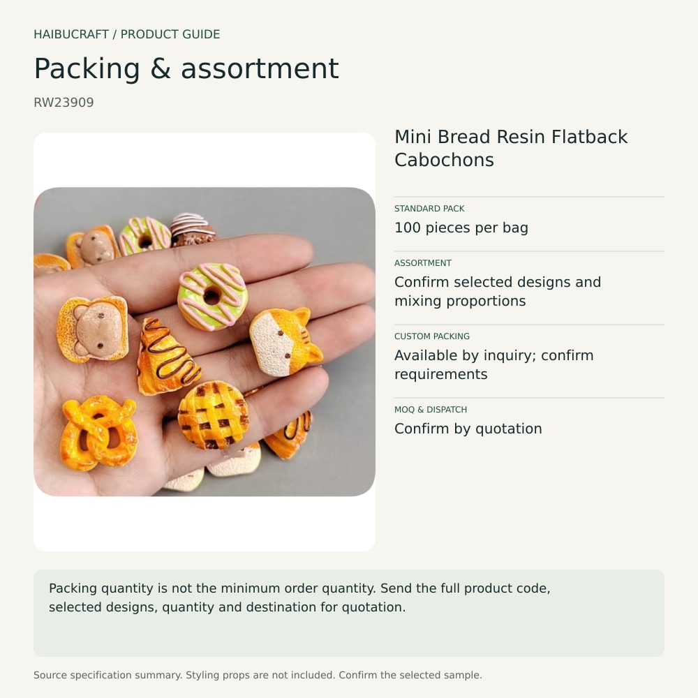 Mini Bread Resin Flatback Cabochons packing and order brief, product code RW23909 thumbnail