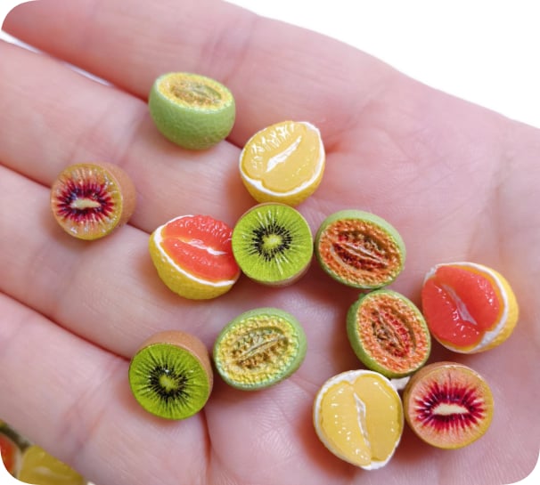 Wholesale 14 × 13 mm Mixed Citrus and Kiwi Resin Fruit Flatbacks for Scrapbooking and Seasonal Crafts assortment, product code RW26460