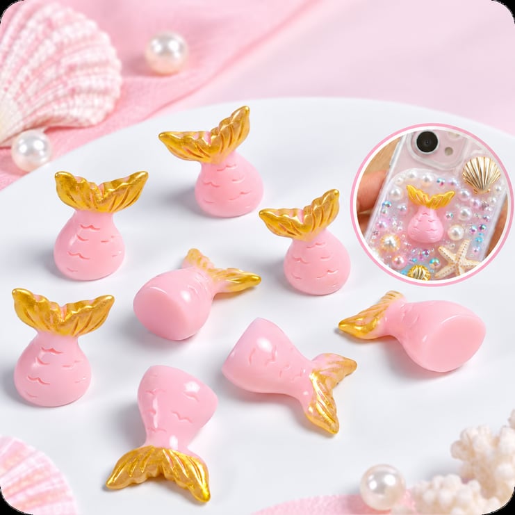 Pink and Gold Mermaid Tail Resin Charms assortment, product code RW26788