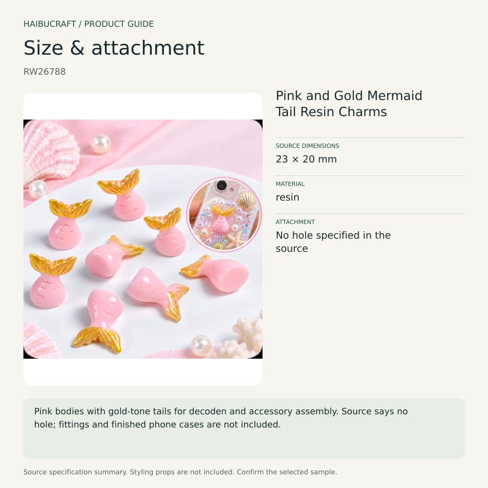 Pink and Gold Mermaid Tail Resin Charms source specification summary, product code RW26788 thumbnail