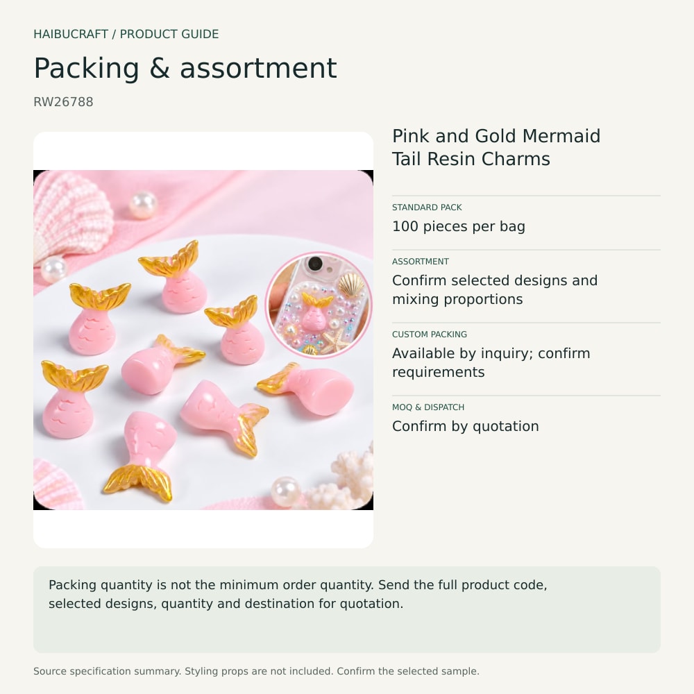 Pink and Gold Mermaid Tail Resin Charms packing and order brief, product code RW26788 thumbnail