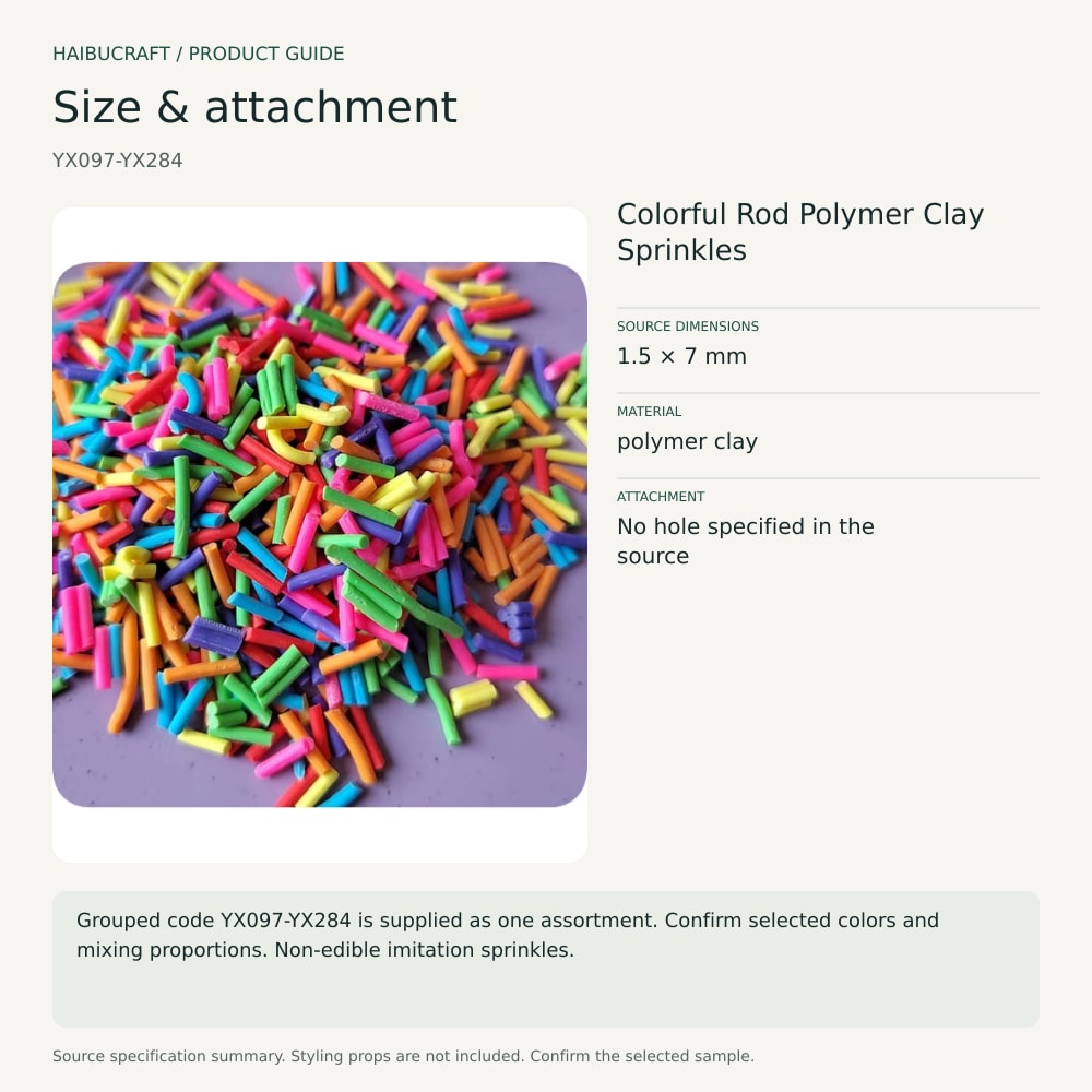 Colorful Rod Polymer Clay Sprinkles source specification summary, product code YX097-YX284 thumbnail