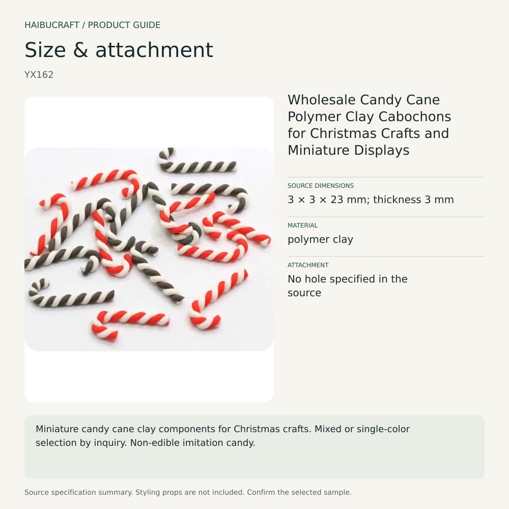 Wholesale Candy Cane Polymer Clay Cabochons for Christmas Crafts and Miniature Displays source specification summary, product code YX162 thumbnail