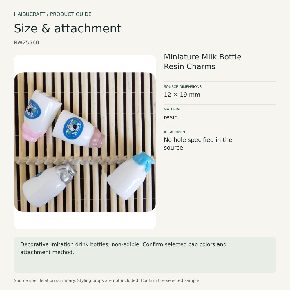 Miniature Milk Bottle Resin Charms source specification summary, product code RW25560 thumbnail
