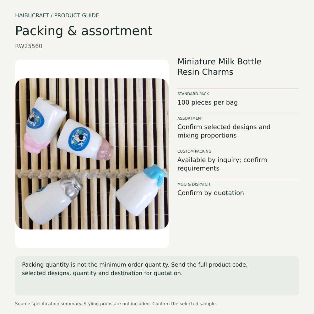 Miniature Milk Bottle Resin Charms packing and order brief, product code RW25560 thumbnail