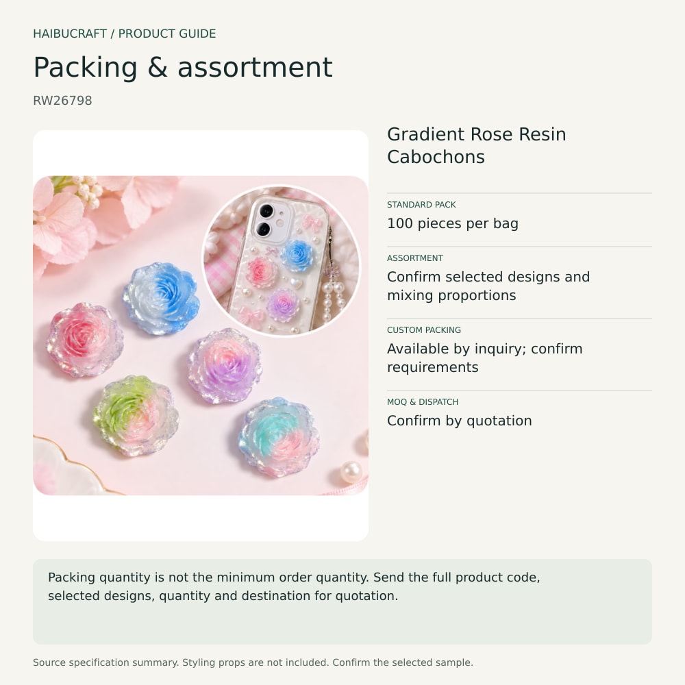 Gradient Rose Resin Cabochons packing and order brief, product code RW26798 thumbnail
