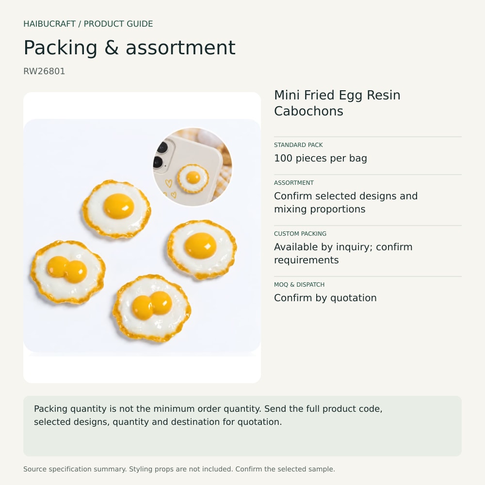 Mini Fried Egg Resin Cabochons packing and order brief, product code RW26801 thumbnail
