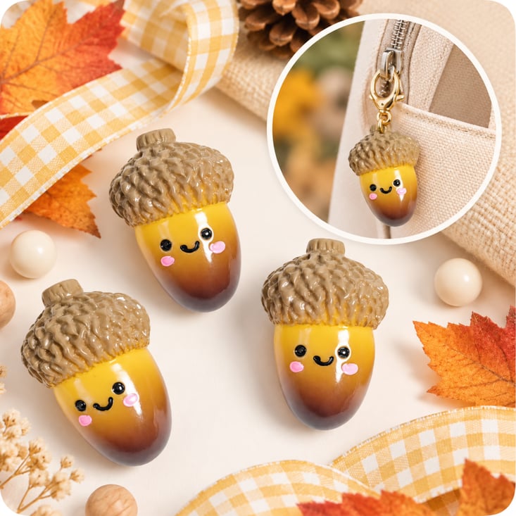 Smiling Acorn Resin Flatback Charms assortment, product code RW26808