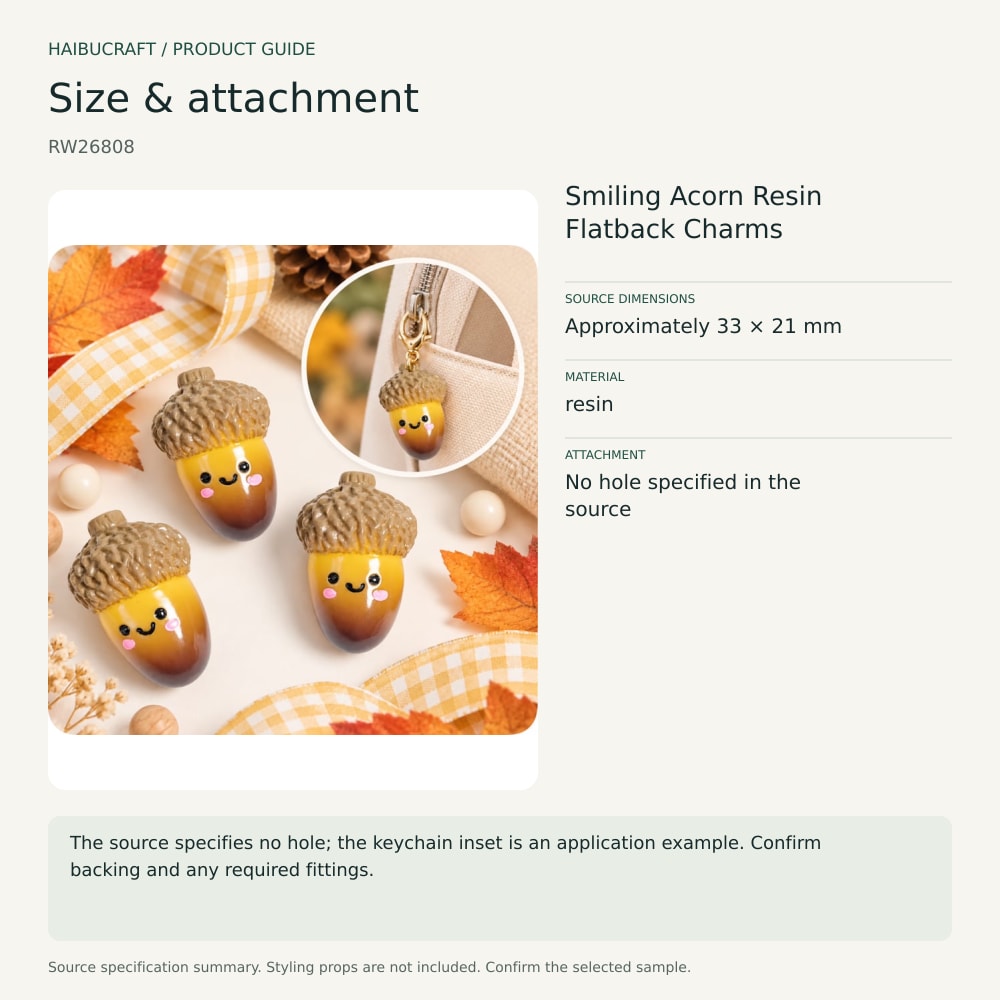 Smiling Acorn Resin Flatback Charms source specification summary, product code RW26808 thumbnail