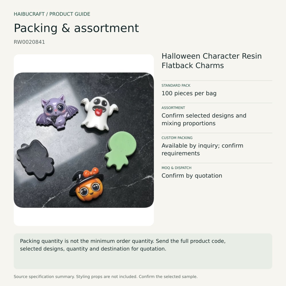 Halloween Character Resin Flatback Charms packing and assortment guide, product code RW0020841 thumbnail