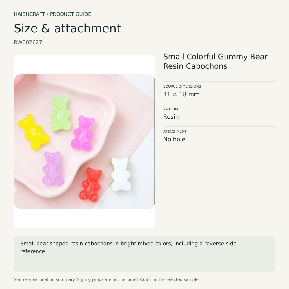 Small Colorful Gummy Bear Resin Cabochons size and material guide, product code RW002627 thumbnail