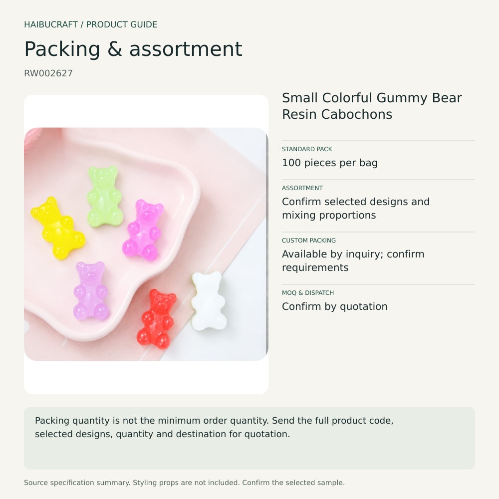Small Colorful Gummy Bear Resin Cabochons packing and assortment guide, product code RW002627 thumbnail
