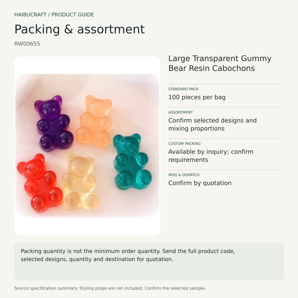 Large Transparent Gummy Bear Resin Cabochons packing and assortment guide, product code RW00655 thumbnail