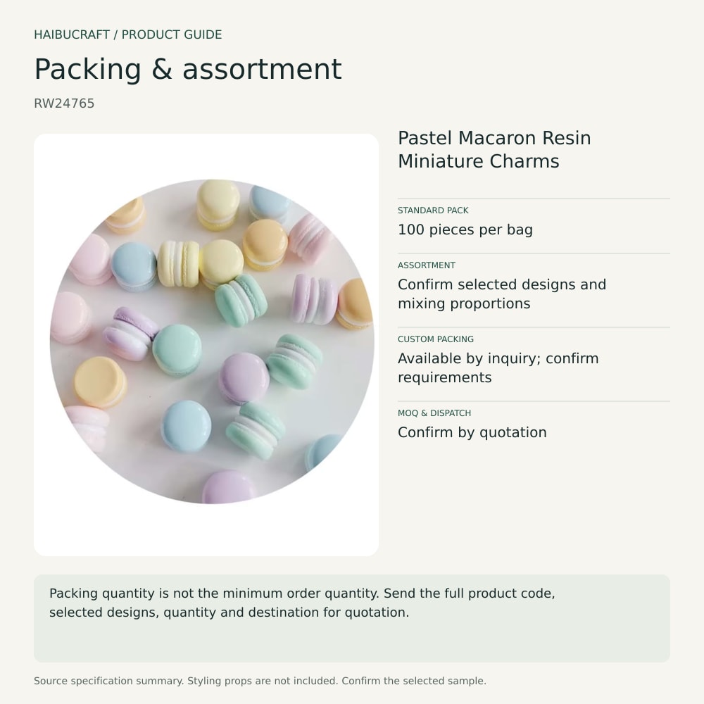 Pastel Macaron Resin Miniature Charms packing and assortment guide, product code RW24765 thumbnail