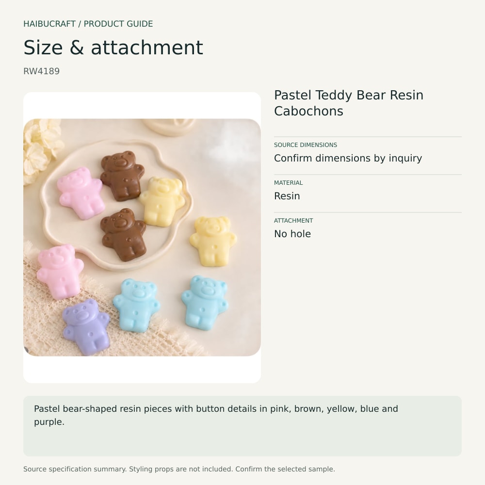 Pastel Teddy Bear Resin Cabochons size and material guide, product code RW4189 thumbnail