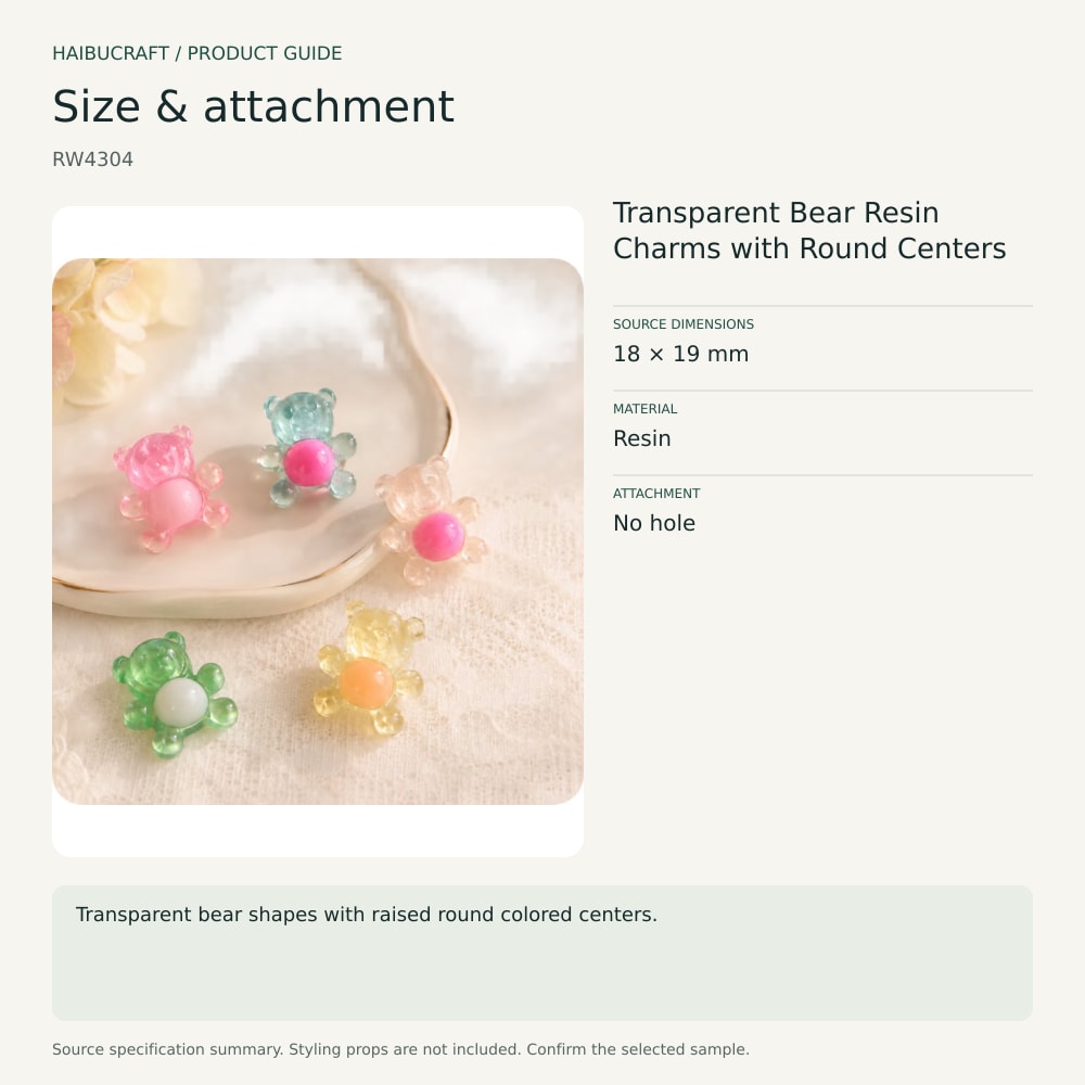 Transparent Bear Resin Charms with Round Centers size and material guide, product code RW4304 thumbnail