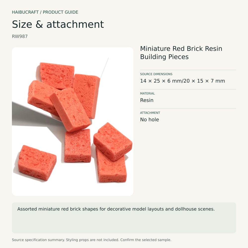 Miniature Red Brick Resin Building Pieces size and material guide, product code RW987 thumbnail