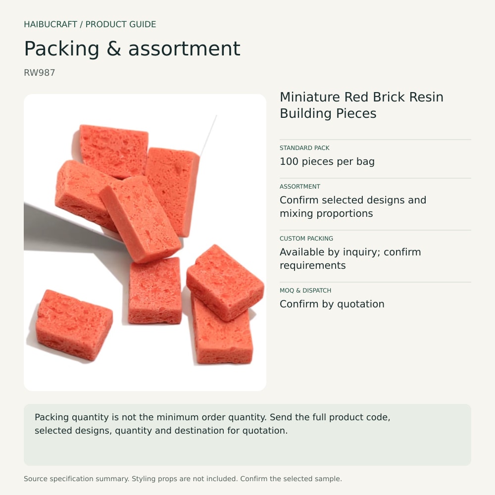 Miniature Red Brick Resin Building Pieces packing and assortment guide, product code RW987 thumbnail