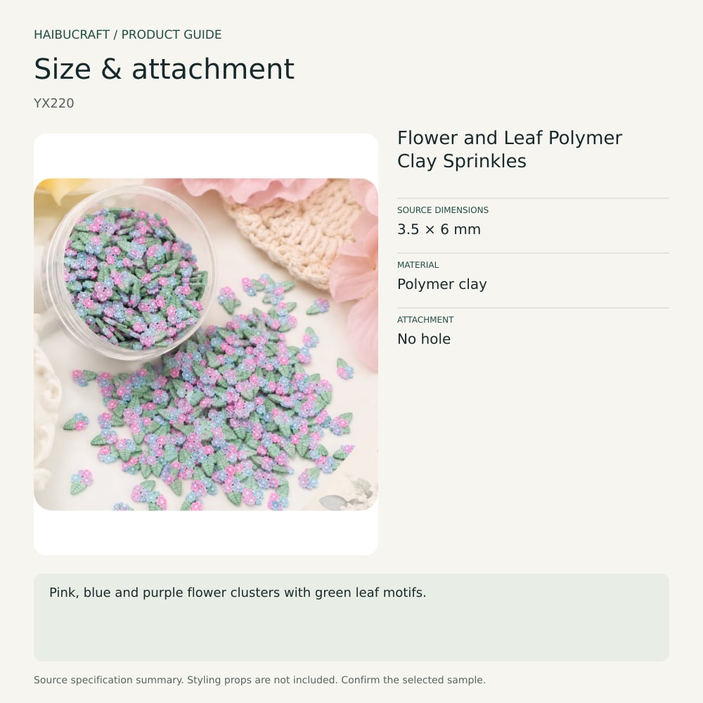 Flower and Leaf Polymer Clay Sprinkles size and material guide, product code YX220 thumbnail