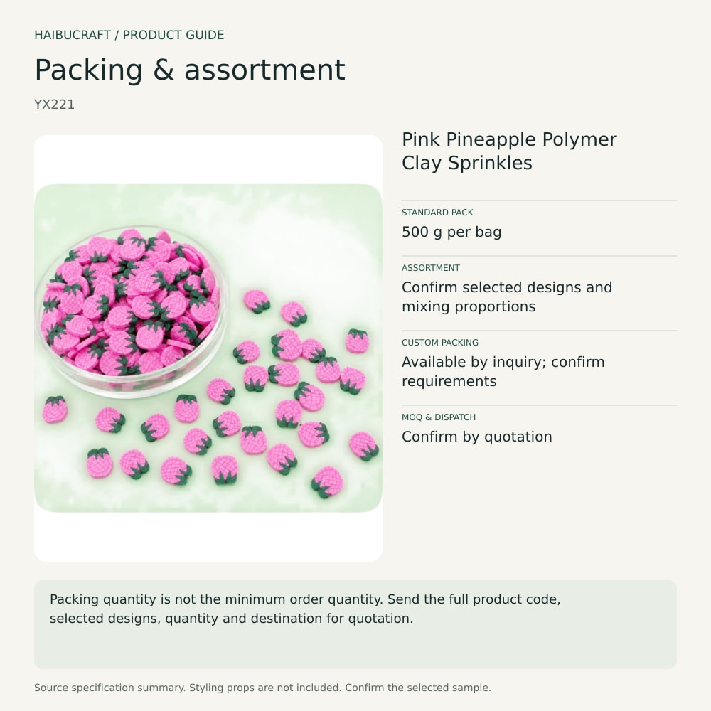 Pink Pineapple Polymer Clay Sprinkles packing and assortment guide, product code YX221 thumbnail