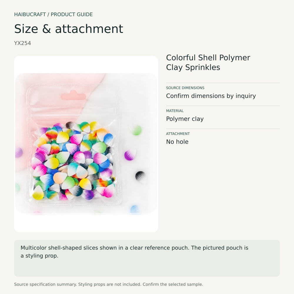 Colorful Shell Polymer Clay Sprinkles size and material guide, product code YX254 thumbnail