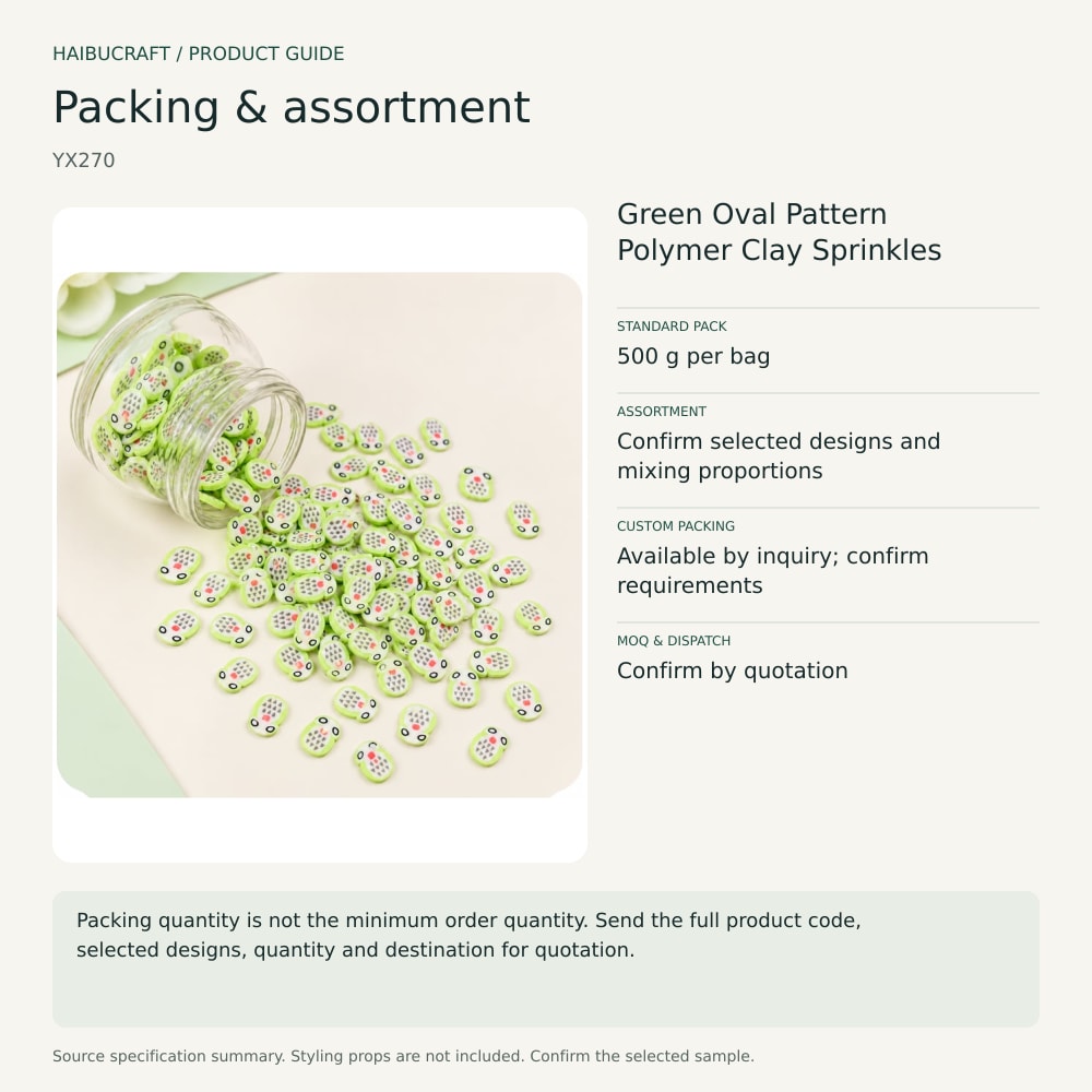 Green Oval Pattern Polymer Clay Sprinkles packing and assortment guide, product code YX270 thumbnail
