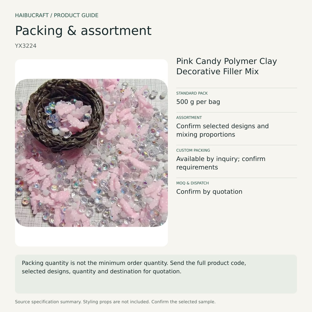Pink Candy Polymer Clay Decorative Filler Mix packing and assortment guide, product code YX3224 thumbnail