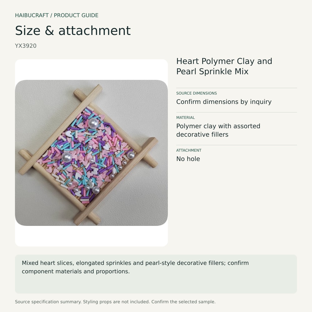 Heart Polymer Clay and Pearl Sprinkle Mix size and material guide, product code YX3920 thumbnail