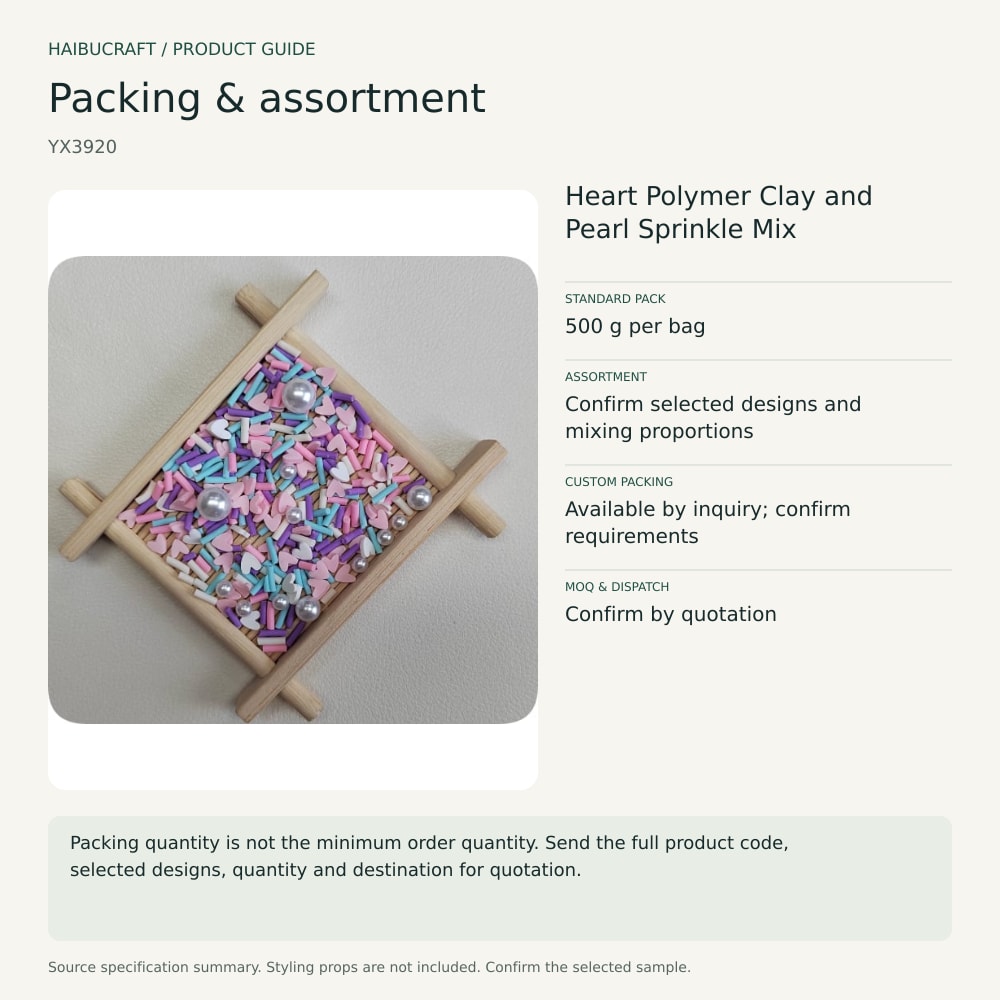 Heart Polymer Clay and Pearl Sprinkle Mix packing and assortment guide, product code YX3920 thumbnail