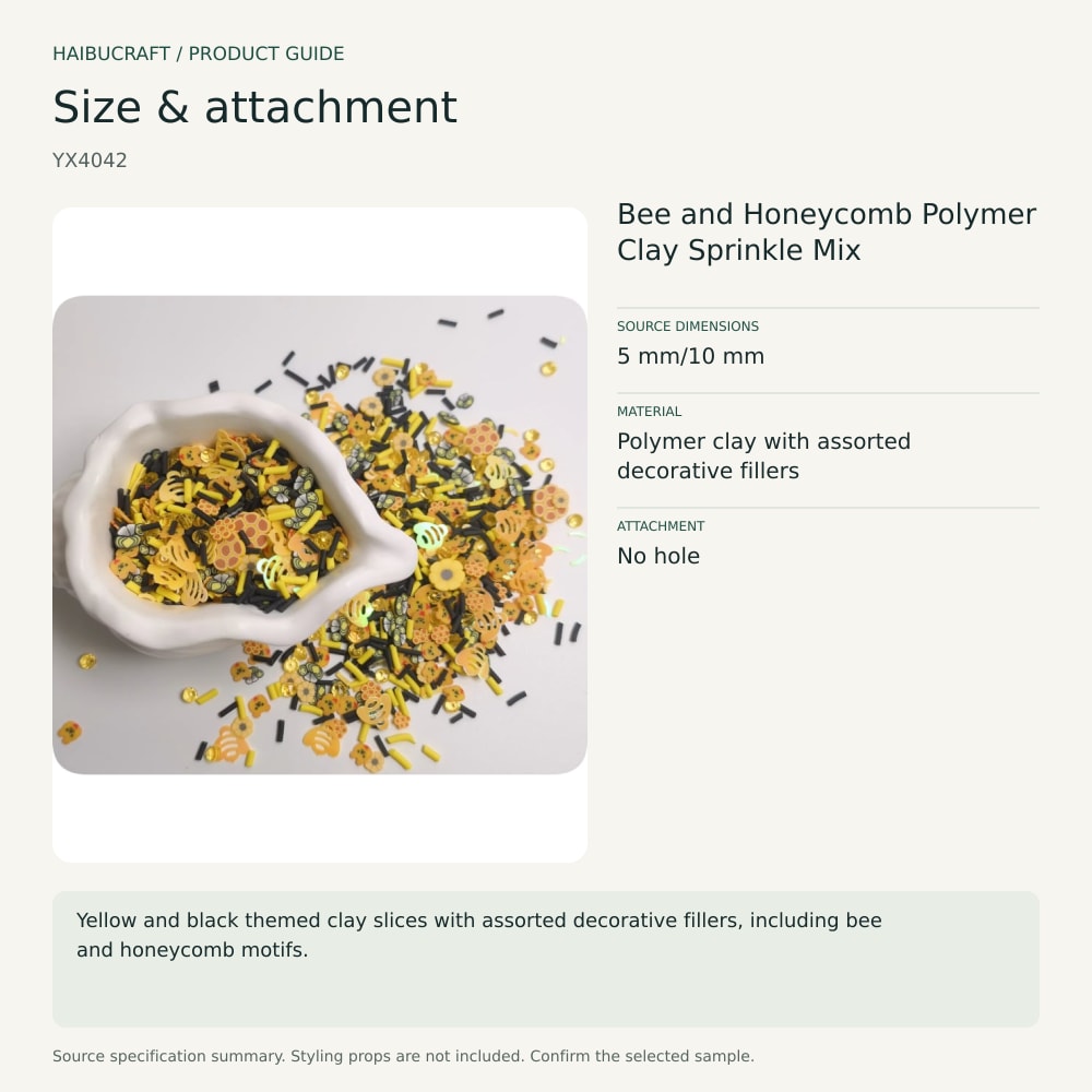 Bee and Honeycomb Polymer Clay Sprinkle Mix size and material guide, product code YX4042 thumbnail