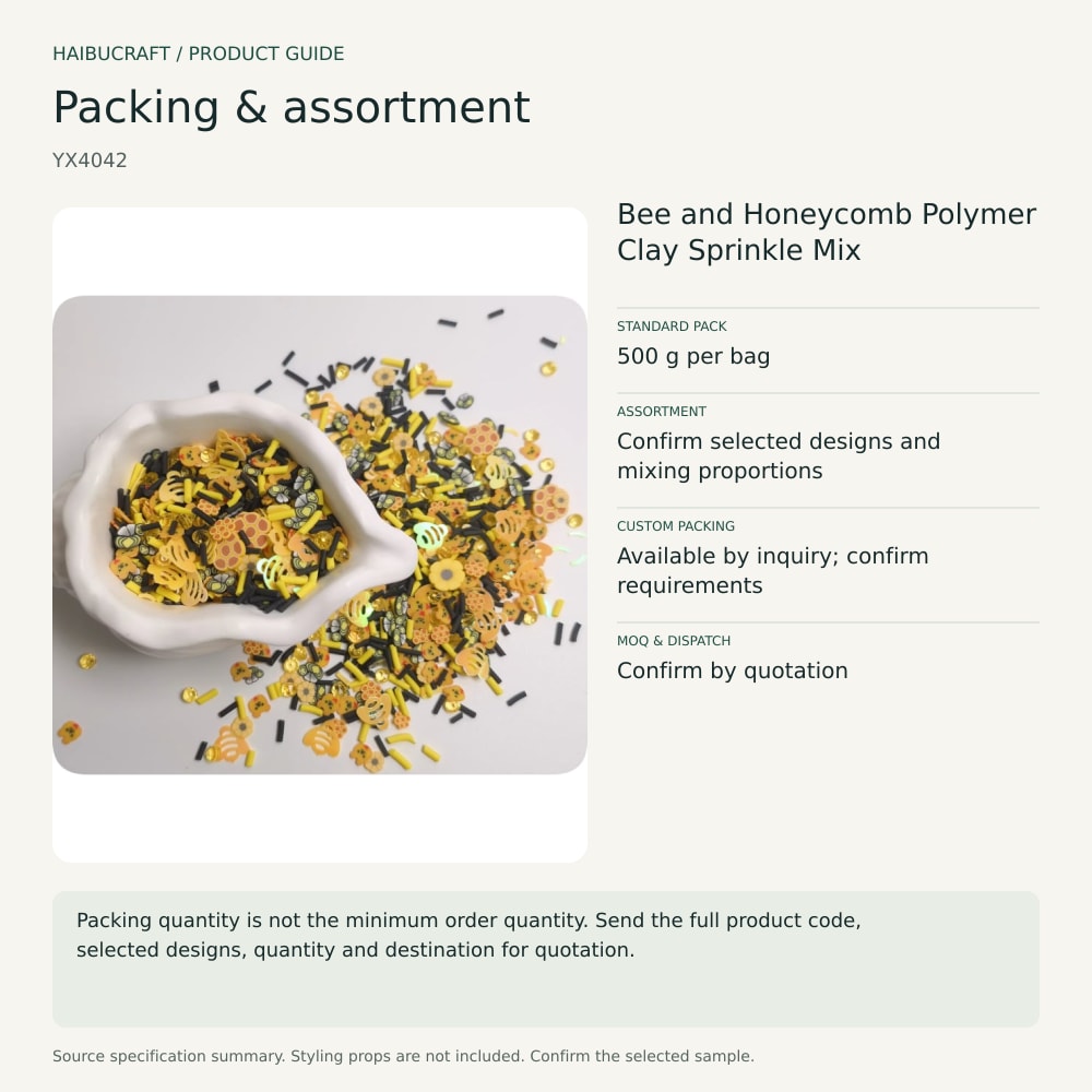 Bee and Honeycomb Polymer Clay Sprinkle Mix packing and assortment guide, product code YX4042 thumbnail