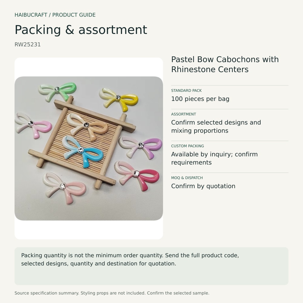 Pastel Bow Cabochons with Rhinestone Centers packing and order brief, product code RW25231 thumbnail