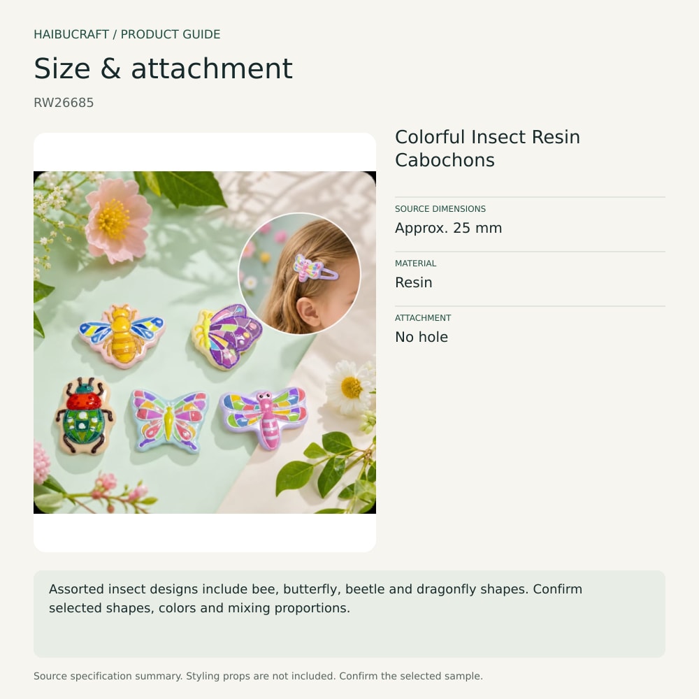 Colorful Insect Resin Cabochons size and material guide, product code RW26685 thumbnail