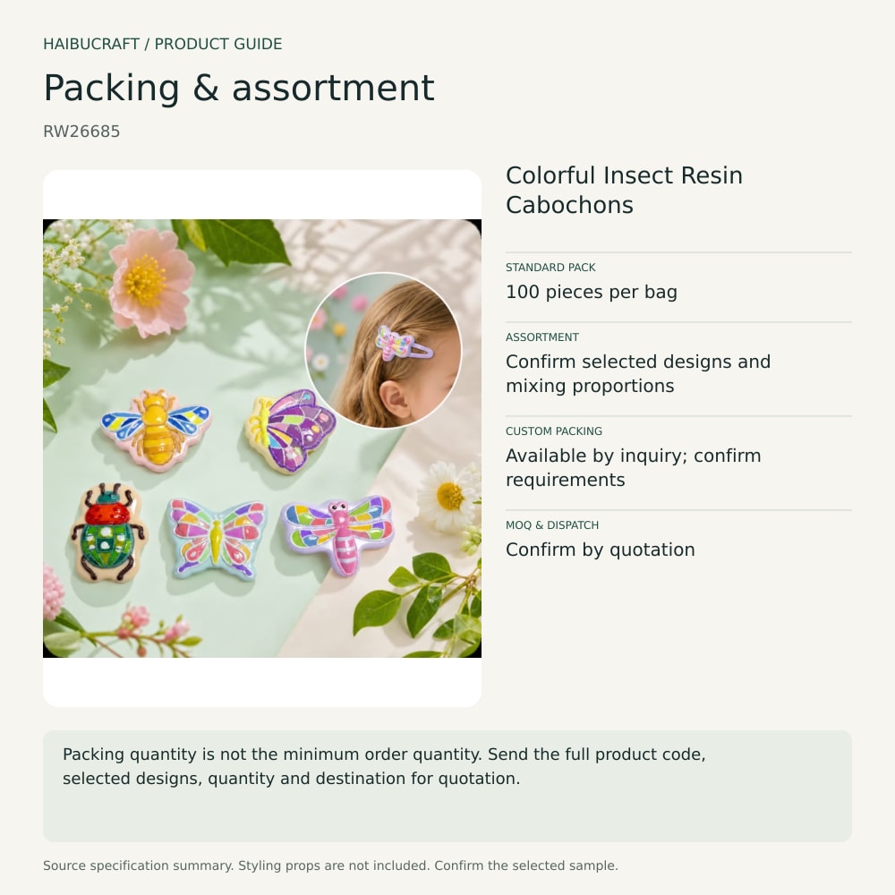 Colorful Insect Resin Cabochons packing and assortment guide, product code RW26685 thumbnail