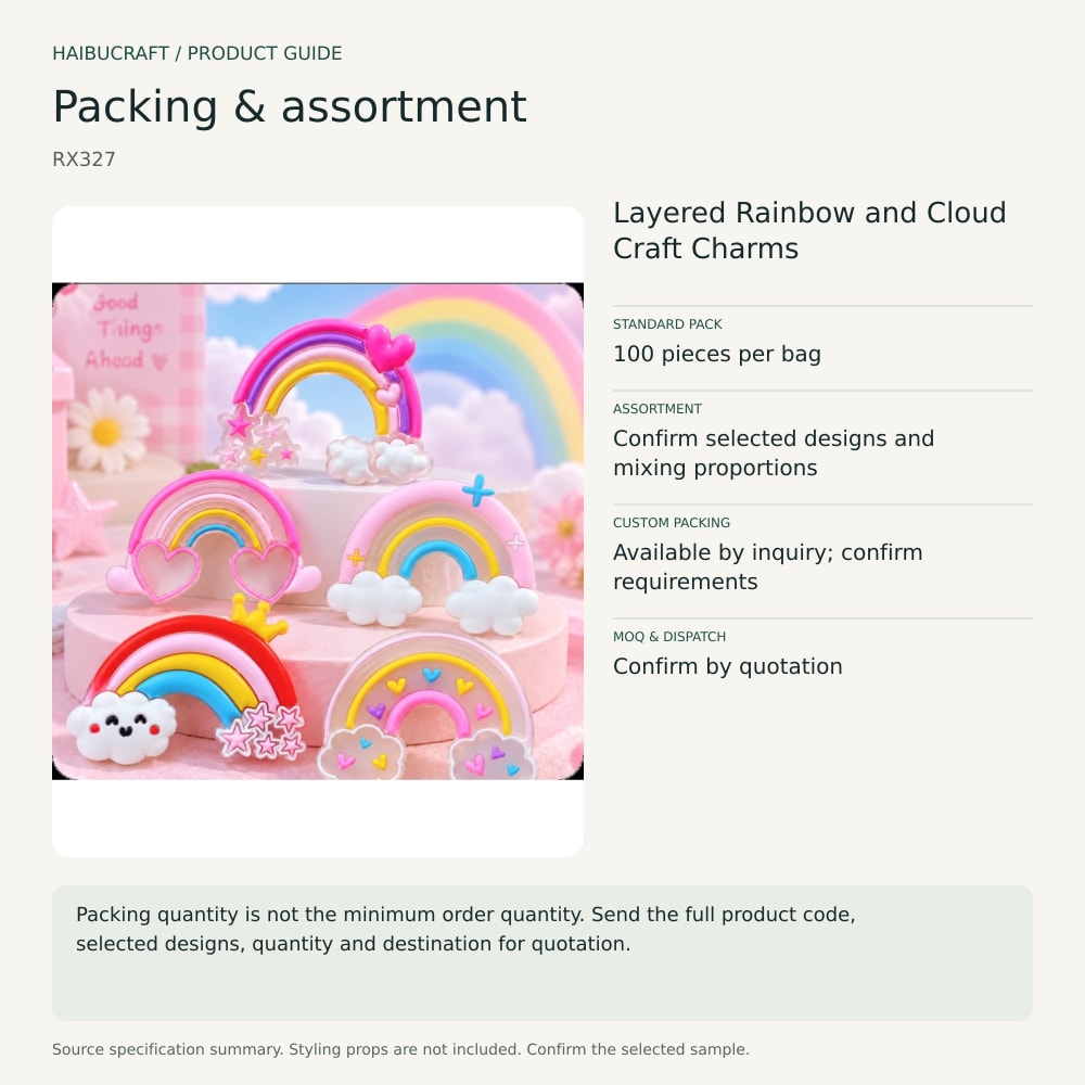 Layered Rainbow and Cloud Craft Charms packing and order brief, product code RX327 thumbnail
