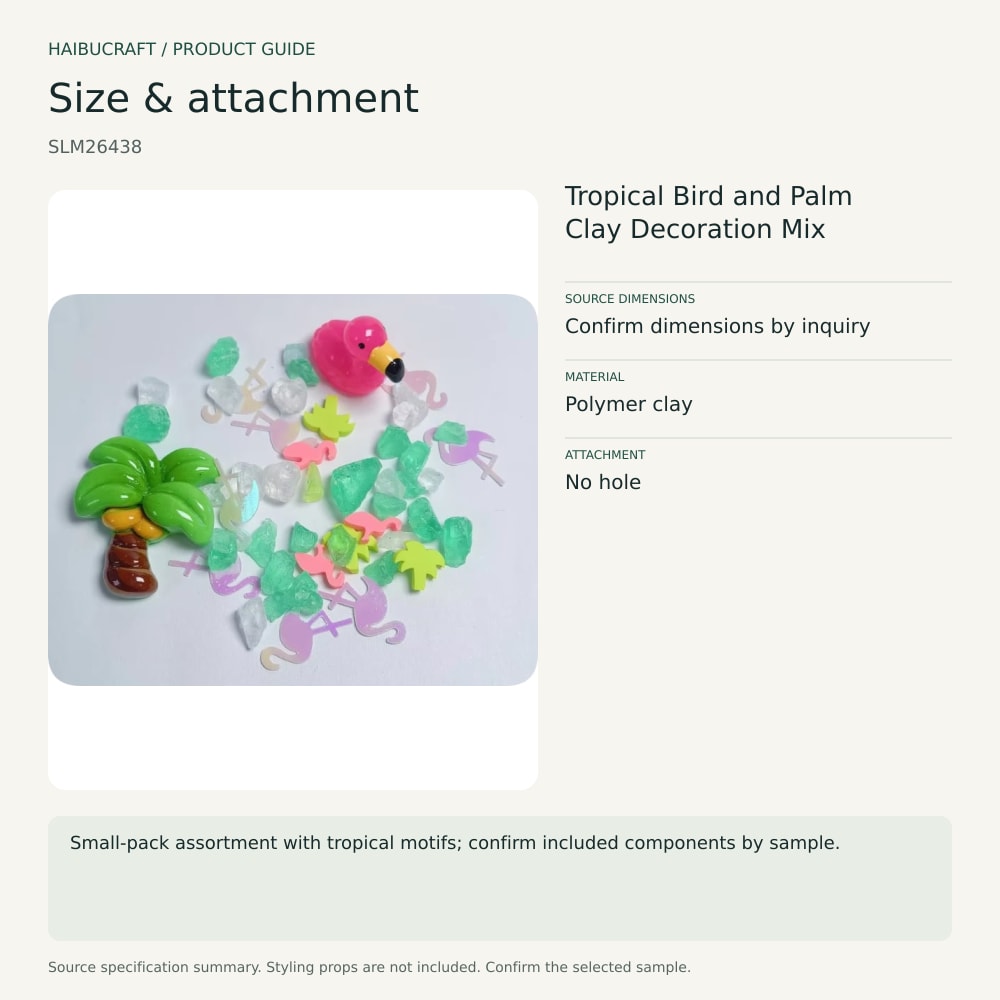 Tropical Bird and Palm Clay Decoration Mix source specification summary, product code SLM26438 thumbnail