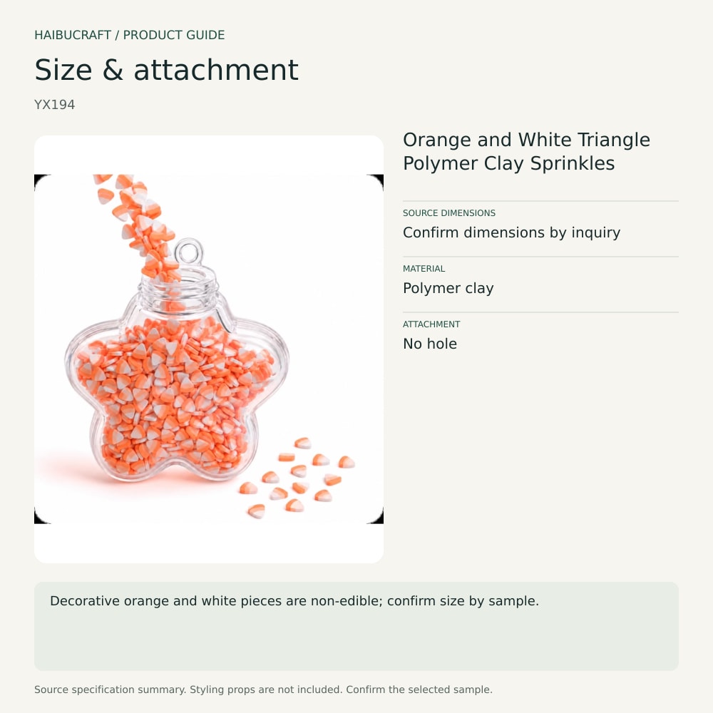Orange and White Triangle Polymer Clay Sprinkles source specification summary, product code YX194 thumbnail