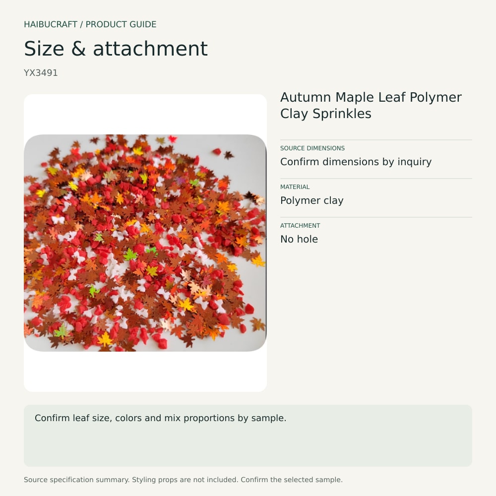 Autumn Maple Leaf Polymer Clay Sprinkles source specification summary, product code YX3491 thumbnail