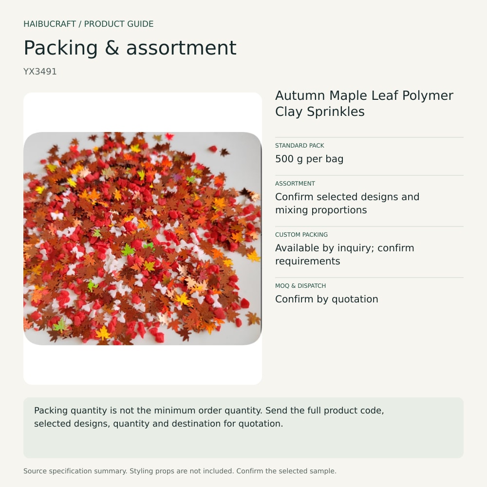 Autumn Maple Leaf Polymer Clay Sprinkles packing and order brief, product code YX3491 thumbnail
