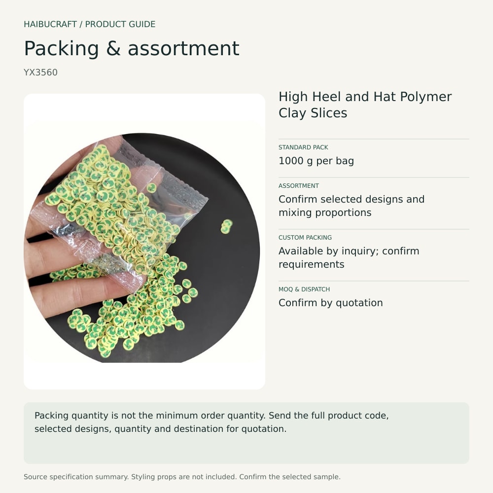 High Heel and Hat Polymer Clay Slices packing and assortment guide, product code YX3560 thumbnail