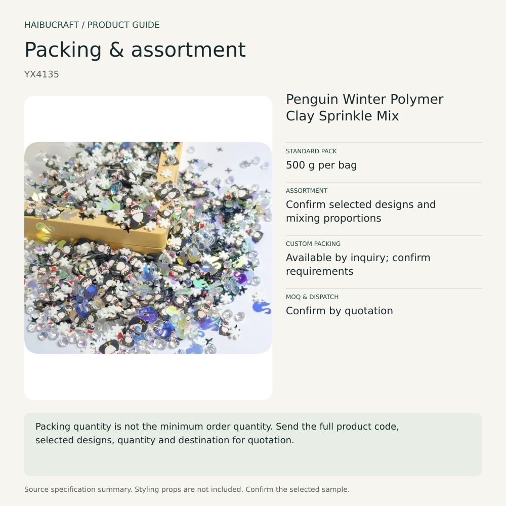 Penguin Winter Polymer Clay Sprinkle Mix packing and order brief, product code YX4135 thumbnail
