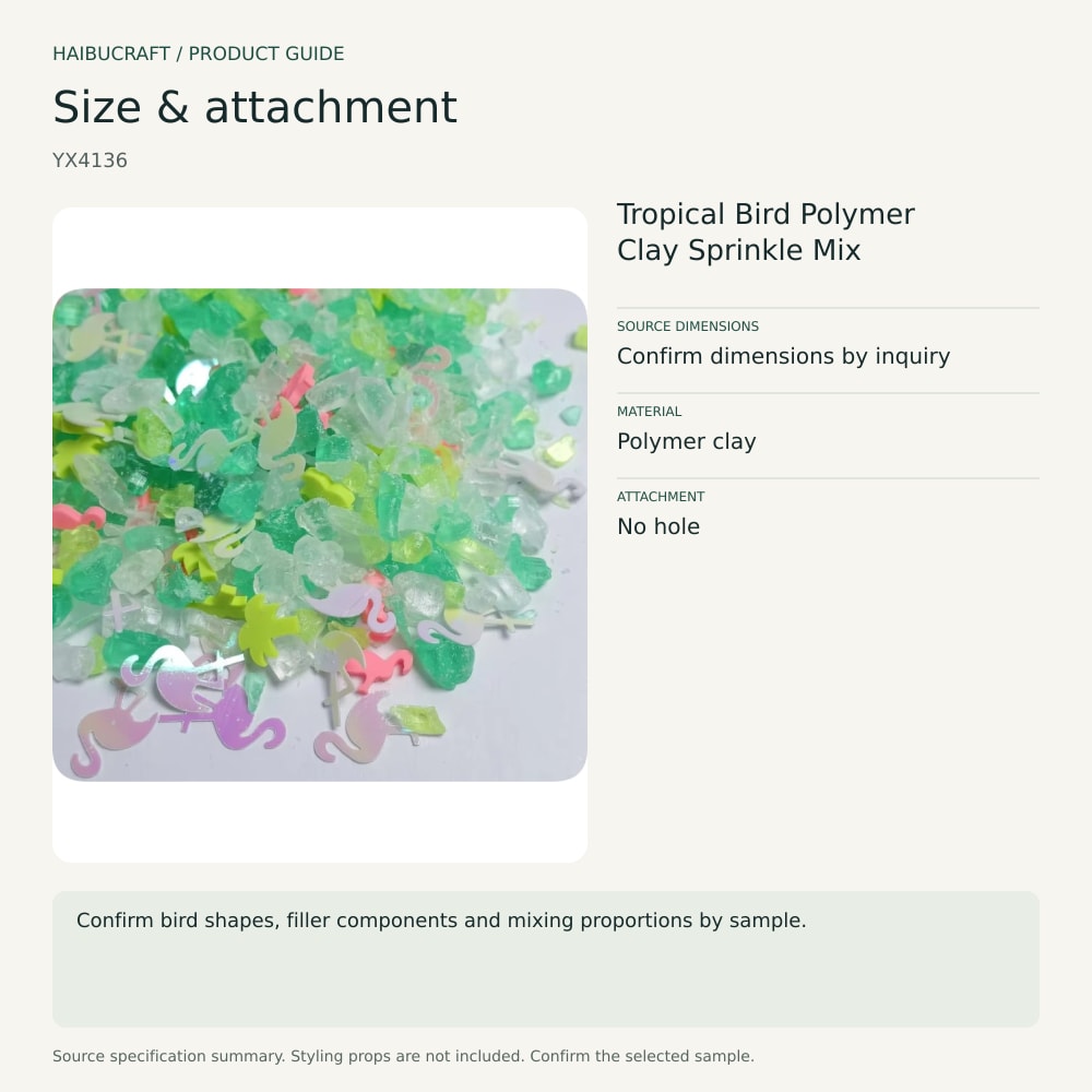 Tropical Bird Polymer Clay Sprinkle Mix source specification summary, product code YX4136 thumbnail