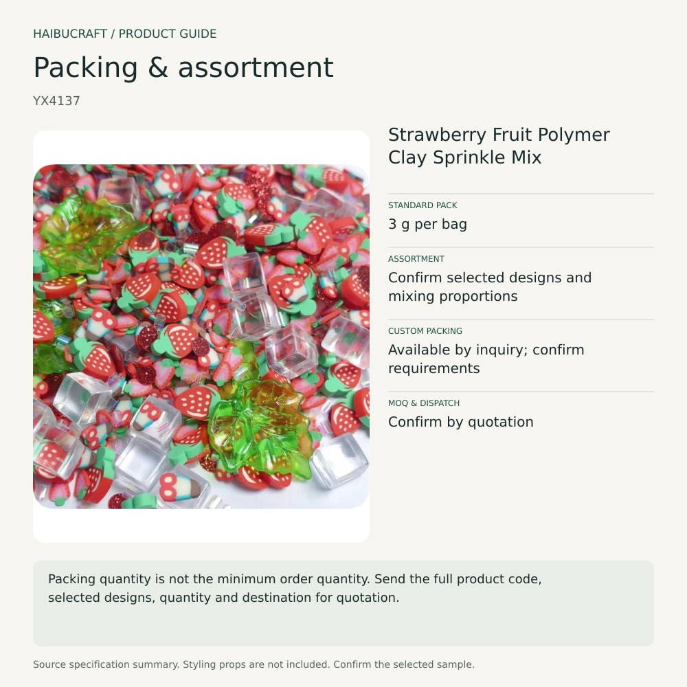 Strawberry Fruit Polymer Clay Sprinkle Mix packing and order brief, product code YX4137 thumbnail